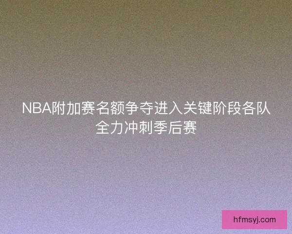 NBA附加赛名额争夺进入关键阶段各队全力冲刺季后赛