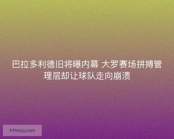 巴拉多利德旧将曝内幕 大罗赛场拼搏管理层却让球队走向崩溃